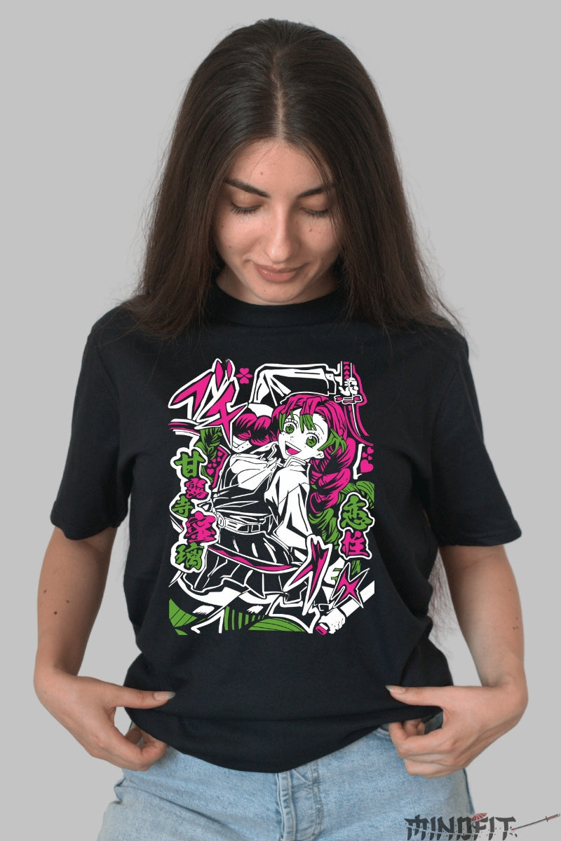 Tricou Anime Demon Slayer - Mitsuri Farmec Exploziv Dama Negru