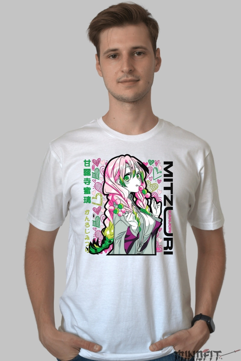 Tricou Anime Demon Slayer - Mitsuri Kanroji Love Hashira barbat alb