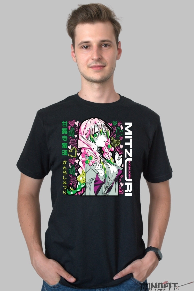 Tricou Anime Demon Slayer - Mitsuri Kanroji Love Hashira barbat negru