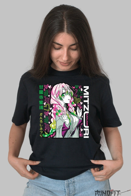 Tricou Anime Demon Slayer - Mitsuri Kanroji Love Hashira dama negru