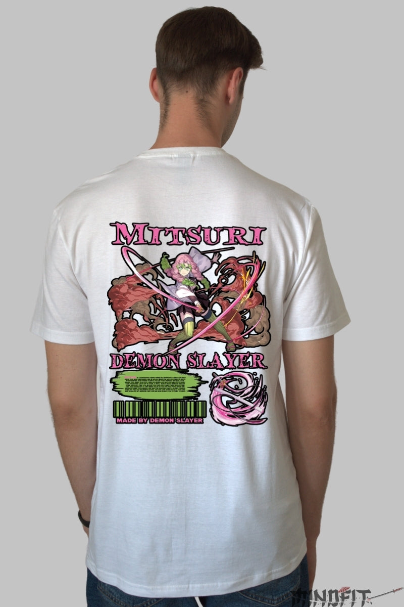 Tricou Anime Demon Slayer - Mitsuri Love Form Barbat Alb