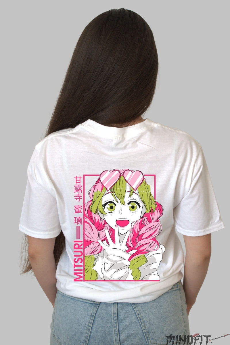 Tricou Anime Demon Slayer - Mitsuri Love Hashira Dama alb