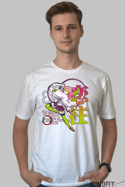 Tricou Anime Demon Slayer - Mitsuri Love Hashira Style barbat alb