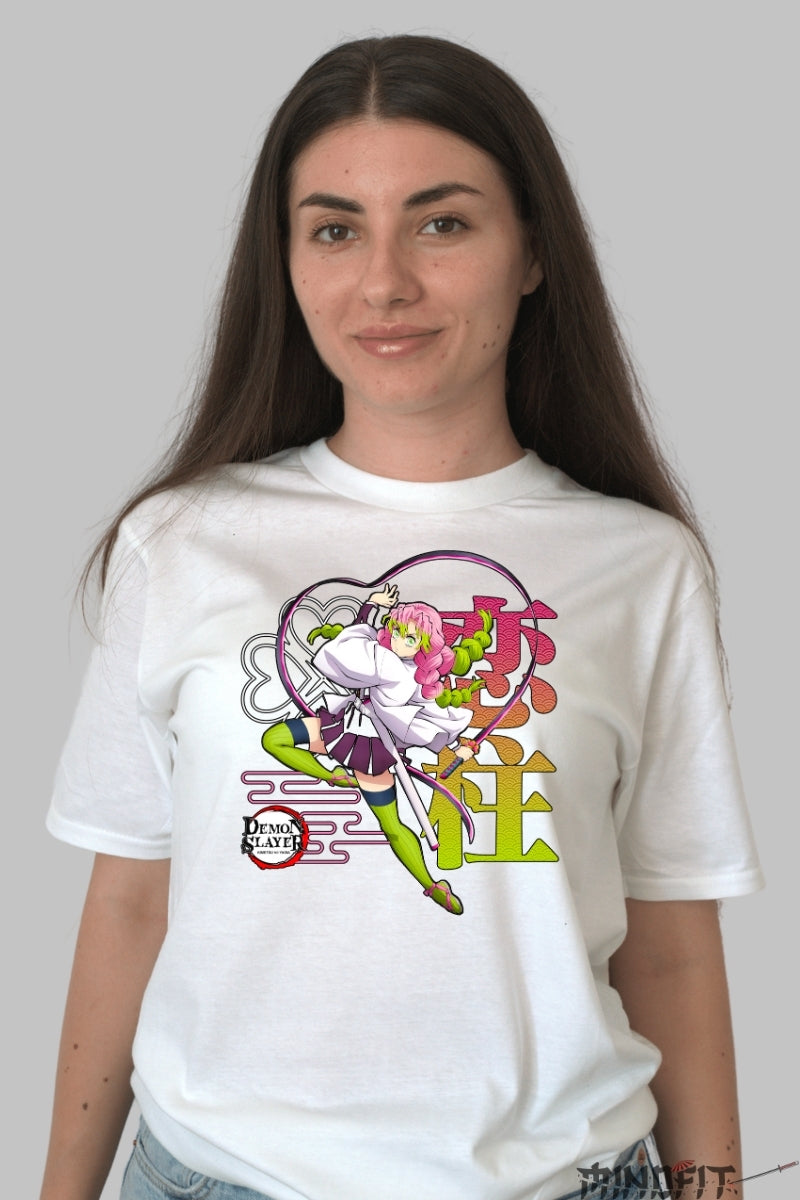 Tricou Anime Demon Slayer - Mitsuri Love Hashira Style dama alb