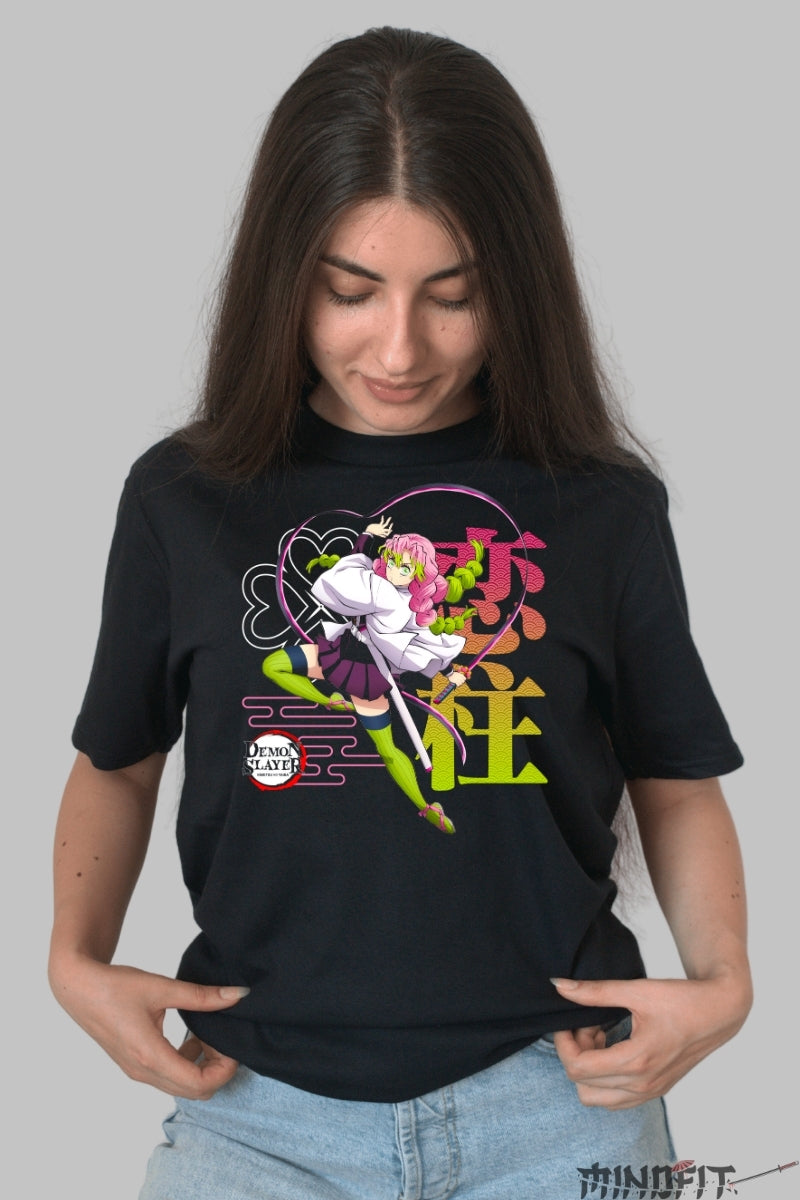 Tricou Anime Demon Slayer - Mitsuri Love Hashira Style dama negru
