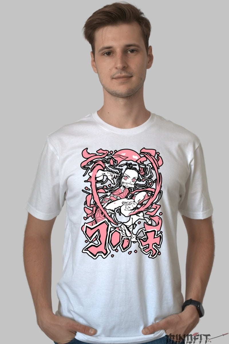 Tricou Anime Demon Slayer - Nezuko Blood Art Impact barbat alb