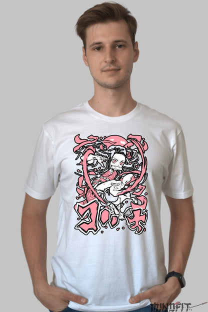 Tricou Anime Demon Slayer - Nezuko Blood Art Impact barbat alb