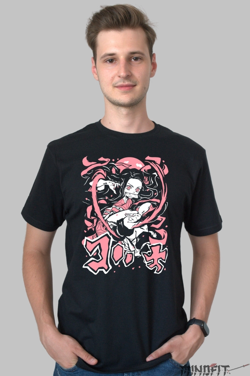 Tricou Anime Demon Slayer - Nezuko Blood Art Impact barbat negru