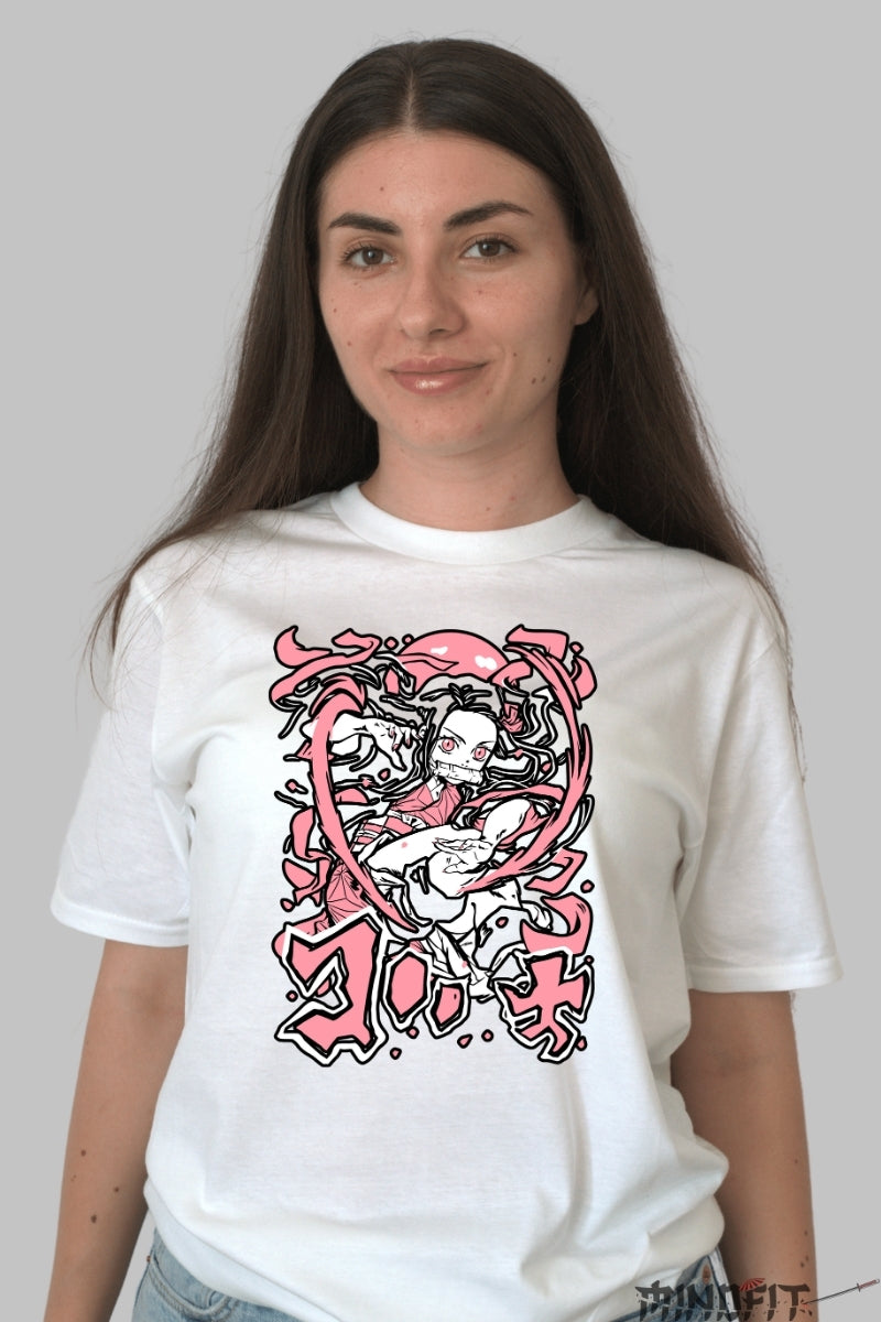 Tricou Anime Demon Slayer - Nezuko Blood Art Impact dama alb