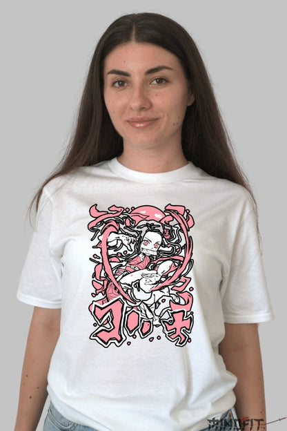 Tricou Anime Demon Slayer - Nezuko Blood Art Impact dama alb