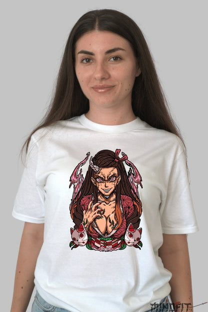 Tricou Anime Demon Slayer - Nezuko Forma Demonica dama alb