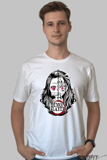 Tricou Anime Demon Slayer - Nezuko Half Demon Legend barbat alb