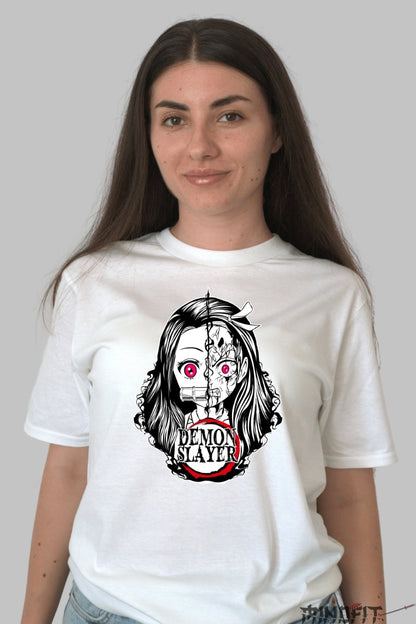 Tricou Anime Demon Slayer - Nezuko Half Demon Legend dama alb