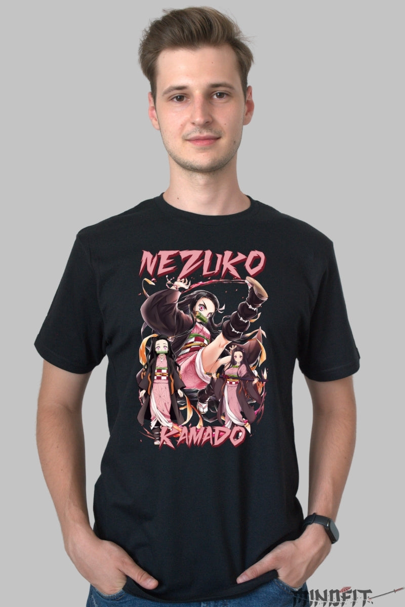 Tricou Anime Demon Slayer - Nezuko Kamado in Flacari barbat negru