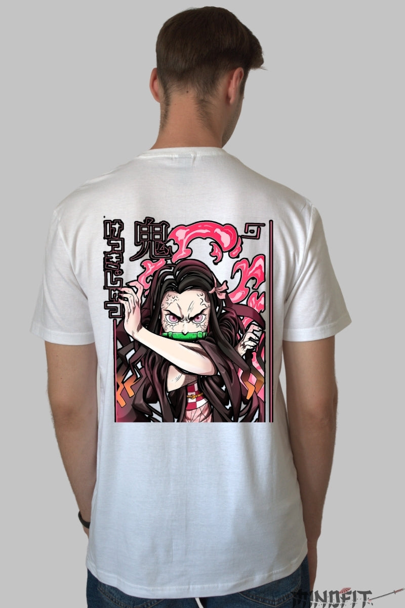 Tricou Anime Demon Slayer - Nezuko Rage Mode Barbat Alb