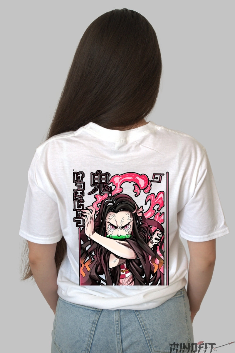 Tricou Anime Demon Slayer - Nezuko Rage Mode Dama alb