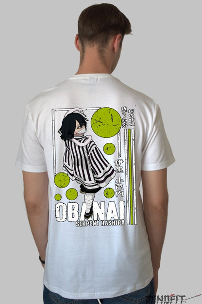 Tricou Anime Demon Slayer - Obanai Serpent Hashira Barbat Alb