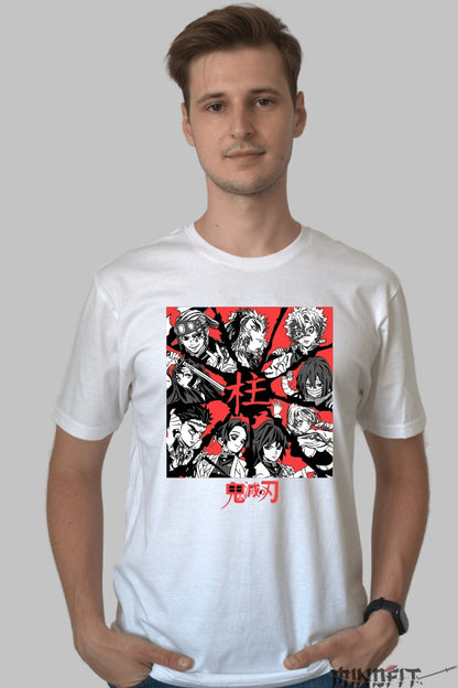 Tricou Anime Demon Slayer - Pilierii Corpului Vanatorilor barbat alb