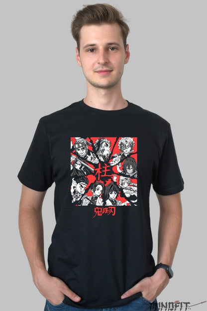 Tricou Anime Demon Slayer - Pilierii Corpului Vanatorilor barbat negru