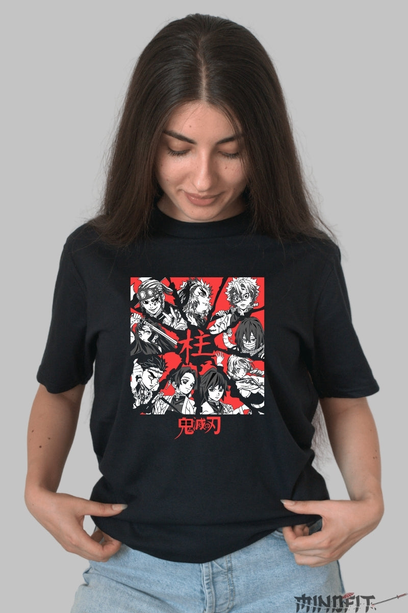 Tricou Anime Demon Slayer - Pilierii Corpului Vanatorilor dama negru
