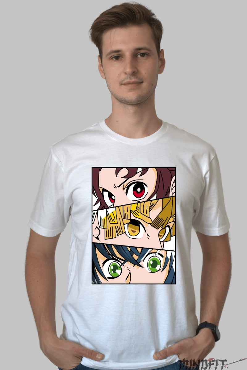 Tricou Anime Demon Slayer - Priviri care Ard Puterea barbat alb