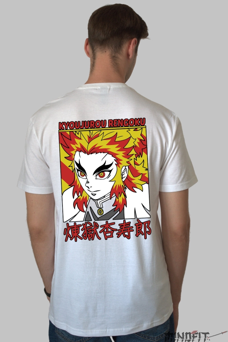 Tricou Anime Demon Slayer - Rengoku Art Power Barbat Alb