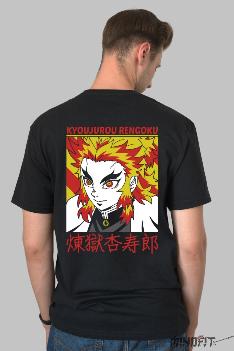 Tricou Anime Demon Slayer - Rengoku Art Power Barbat Negru