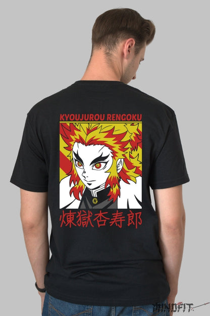 Tricou Anime Demon Slayer - Rengoku Art Power Barbat Negru