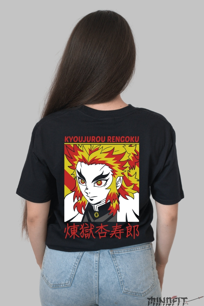 Tricou Anime Demon Slayer - Rengoku Art Power Dama Negru