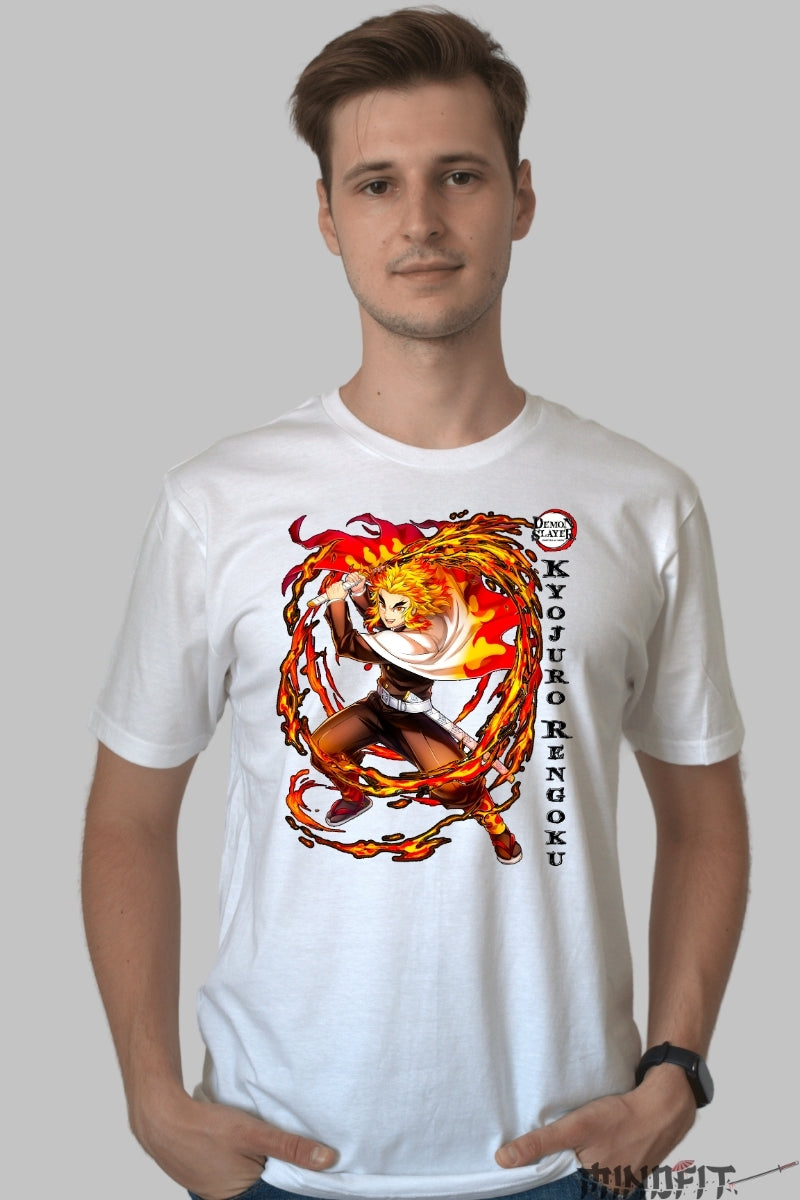 Tricou Anime Demon Slayer - Rengoku Flacara Incredibila barbat alb