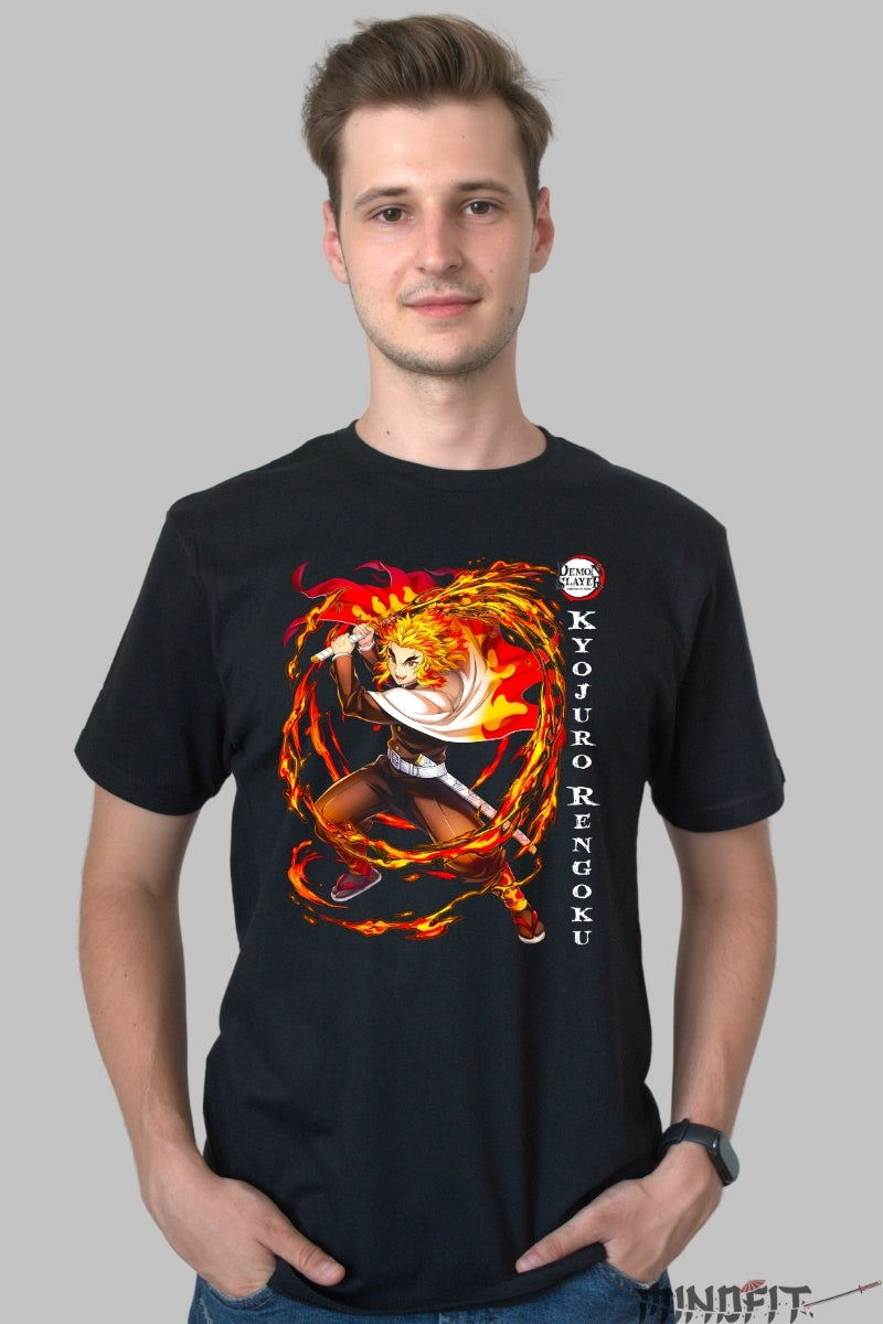 Tricou Anime Demon Slayer - Rengoku Flacara Incredibila barbat negru