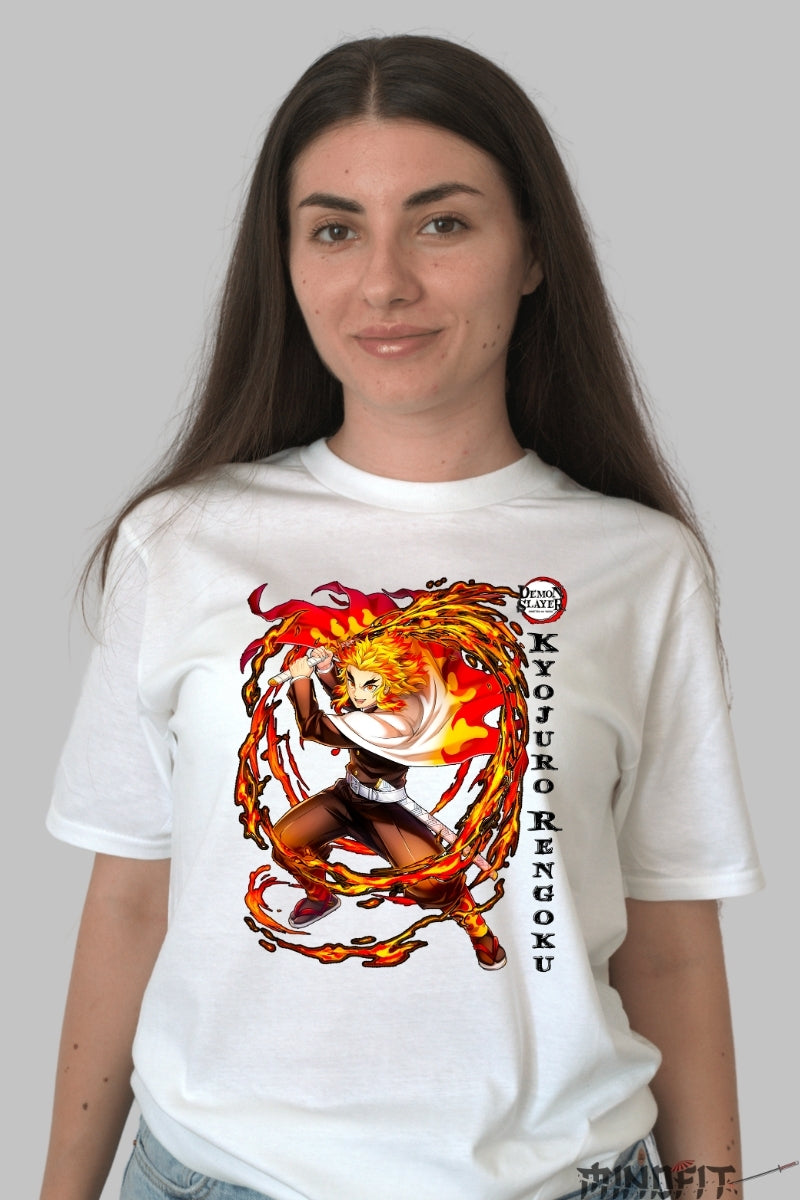 Tricou Anime Demon Slayer - Rengoku Flacara Incredibila dama alb
