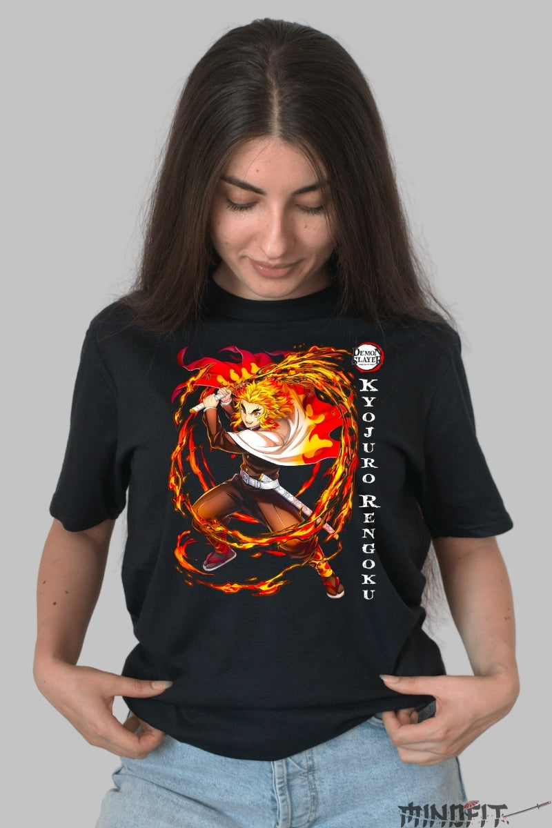 Tricou Anime Demon Slayer - Rengoku Flacara Incredibila dama negru
