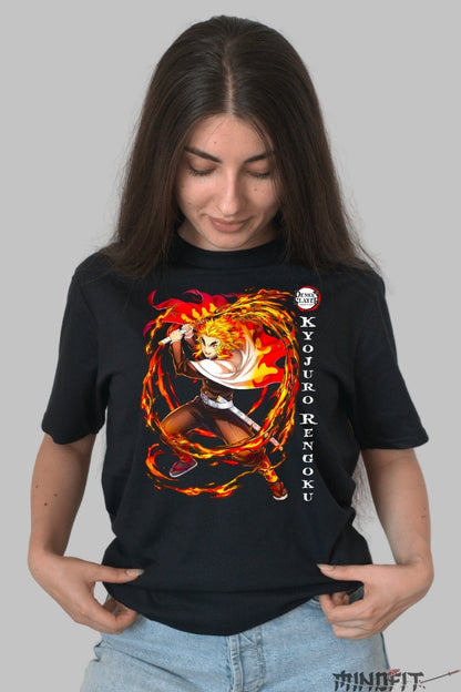 Tricou Anime Demon Slayer - Rengoku Flacara Incredibila dama negru