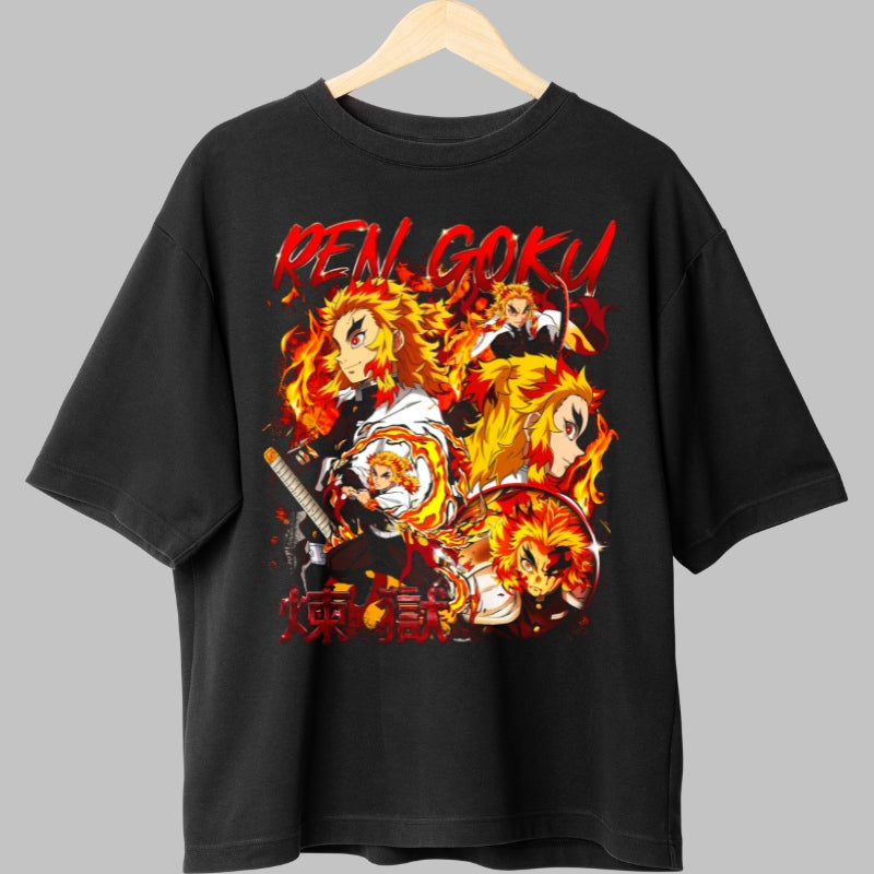 Tricou Anime Demon Slayer - Rengoku Flacara Neclintita Fata