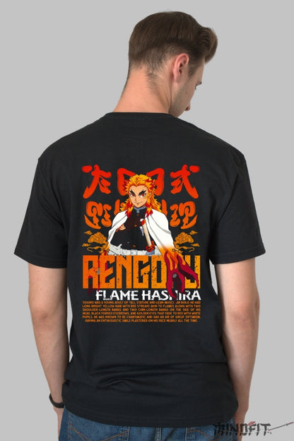Tricou Anime Demon Slayer - Rengoku Flame Barbat Negru