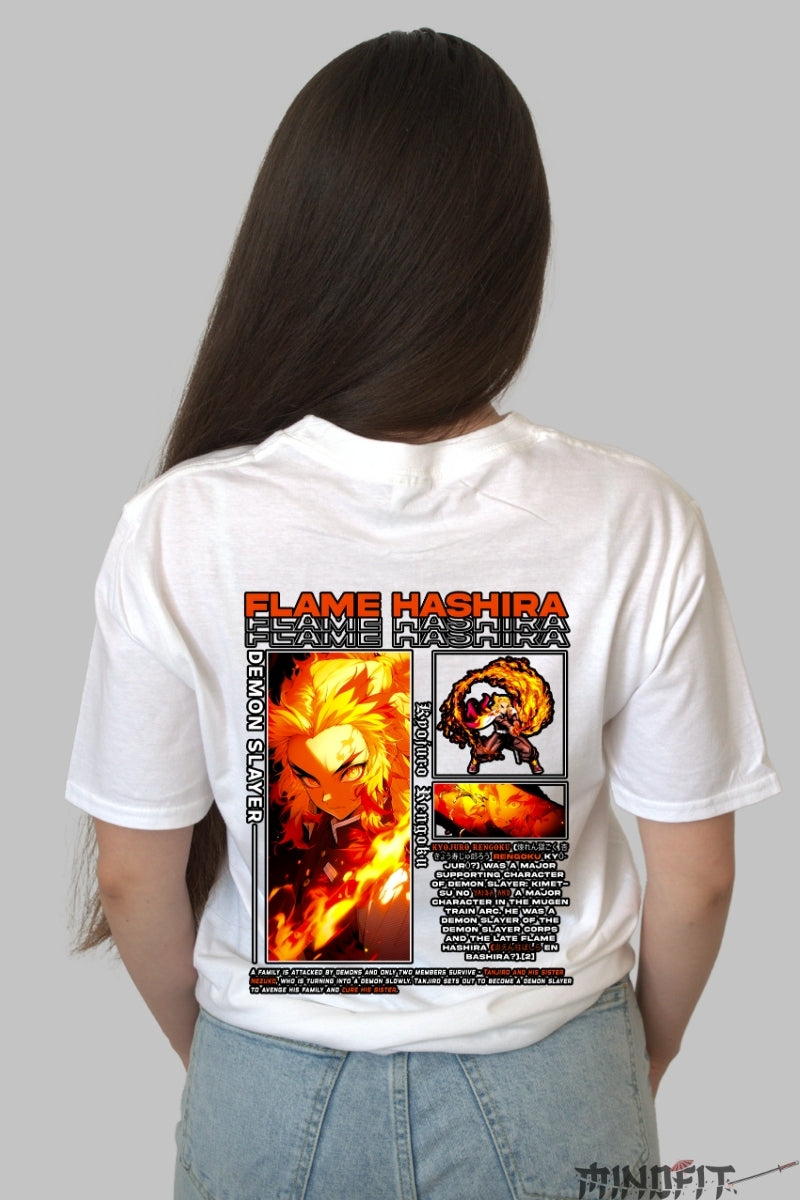 Tricou Anime Demon Slayer - Rengoku in Flacari Dama alb