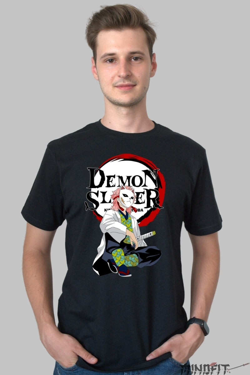 Tricou Anime Demon Slayer - Sabito Masca si Katana barbat negru