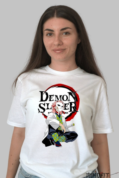 Tricou Anime Demon Slayer - Sabito Masca si Katana dama alb