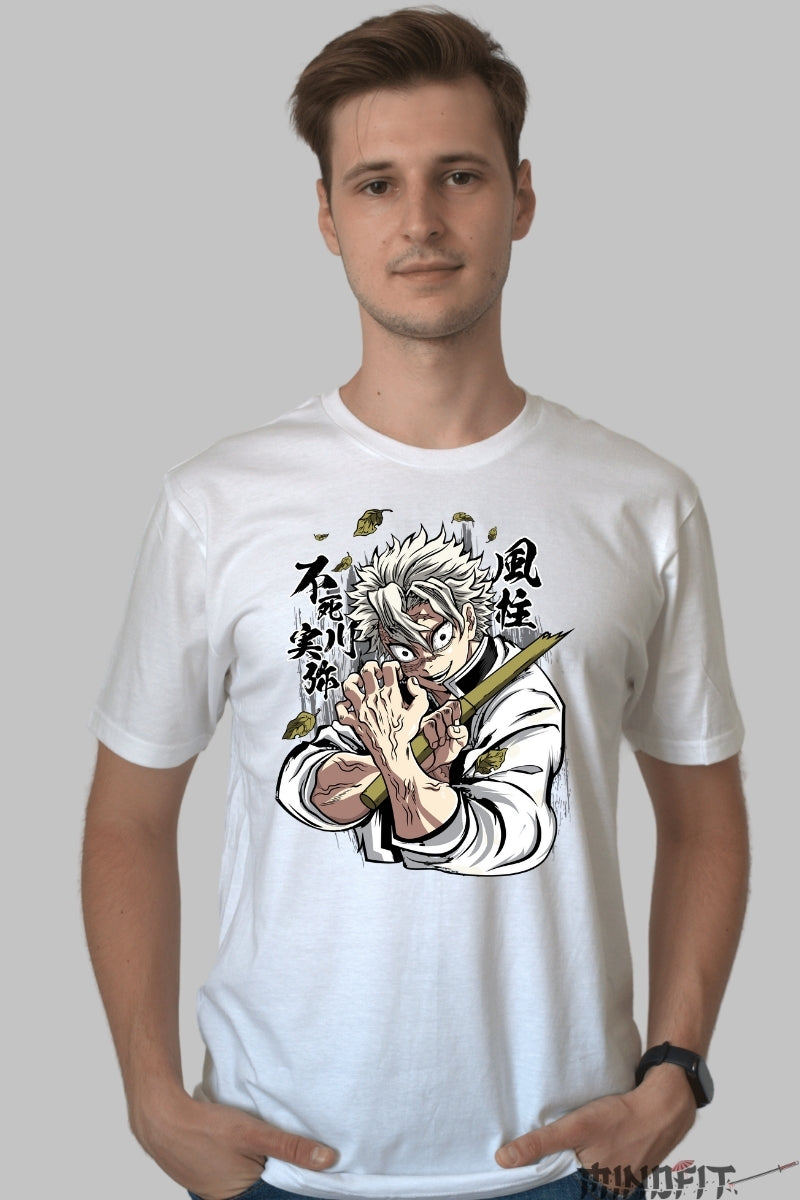 Tricou Anime Demon Slayer - Sanemi Shinazugawa Wild Wind barbat alb