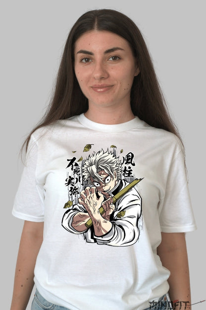 Tricou Anime Demon Slayer - Sanemi Shinazugawa Wild Wind dama alb