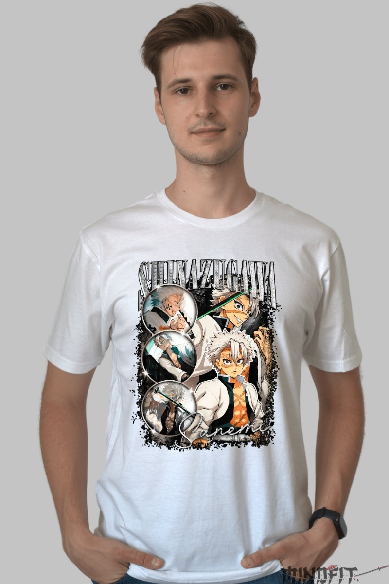 Tricou Anime Demon Slayer - Sanemi Shinazugawa Wind Hashira barbat alb