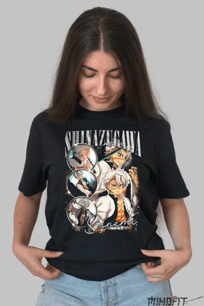 Tricou Anime Demon Slayer - Sanemi Shinazugawa Wind Hashira dama negru