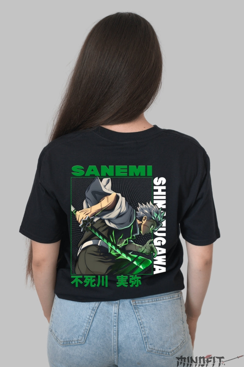 Tricou Anime Demon Slayer - Sanemi Wind Rage Dama Negru