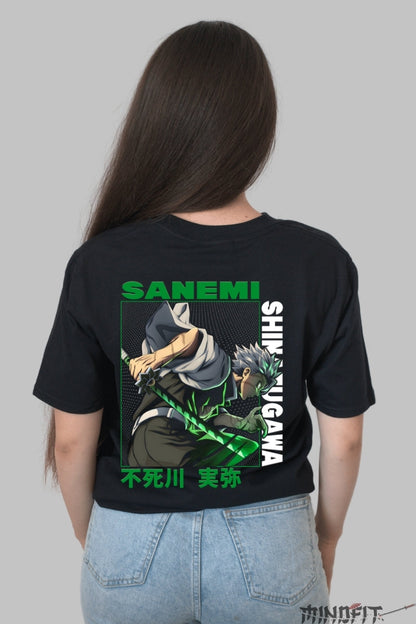 Tricou Anime Demon Slayer - Sanemi Wind Rage Dama Negru