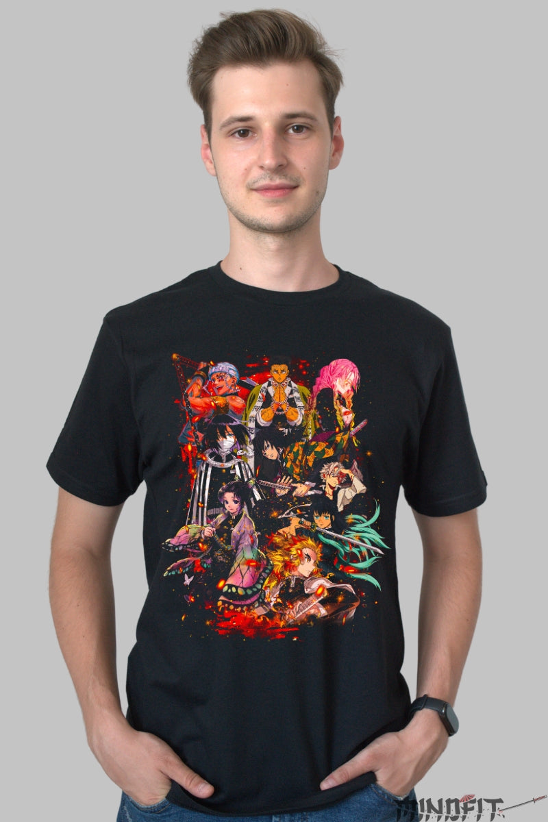 Tricou Anime Demon Slayer - Stalpii Corpului Vanatorilor Barbat Negru