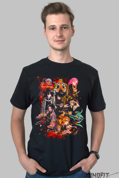 Tricou Anime Demon Slayer - Stalpii Corpului Vanatorilor Barbat Negru