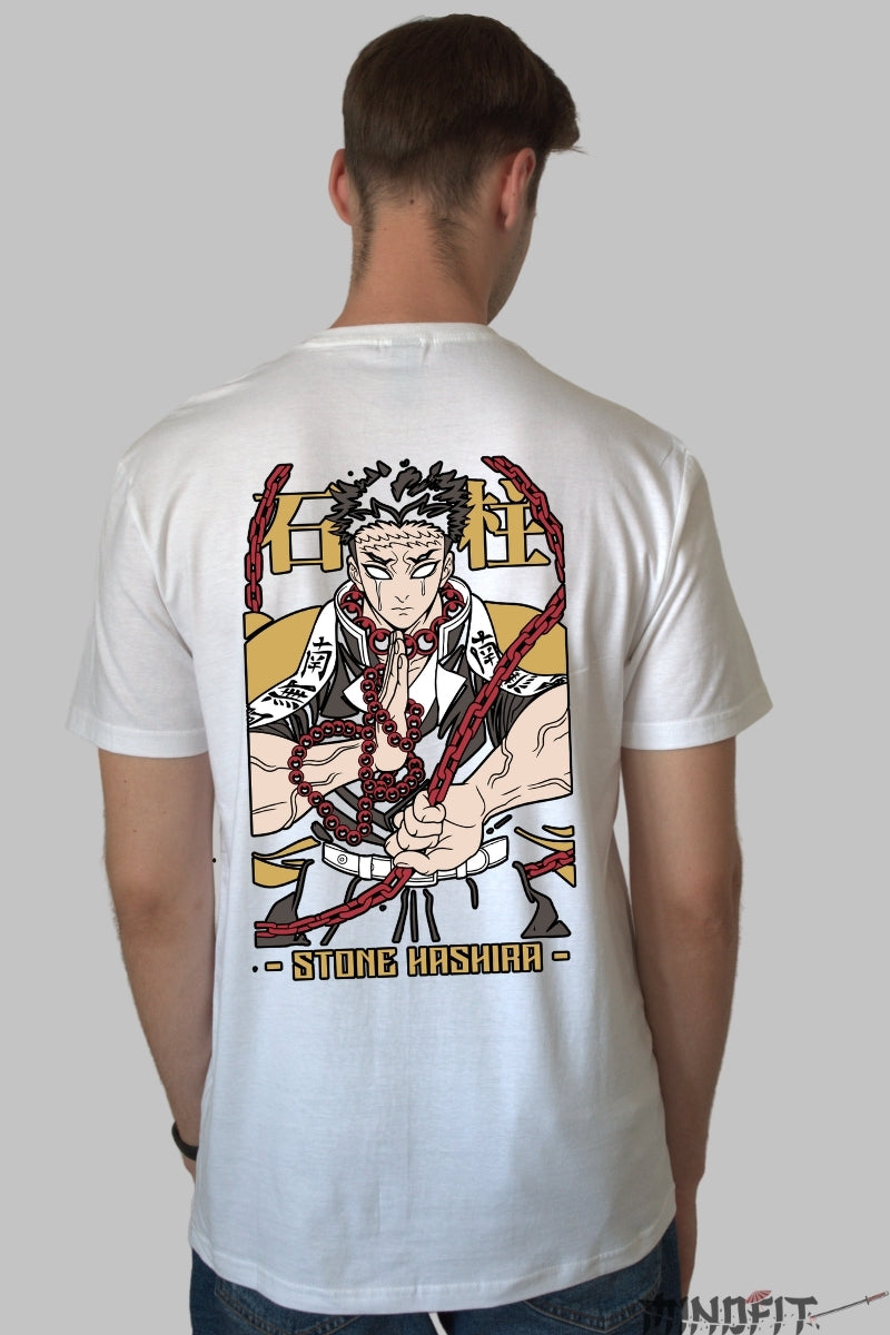 Tricou Anime Demon Slayer - Stone Hashira Power Barbat Alb