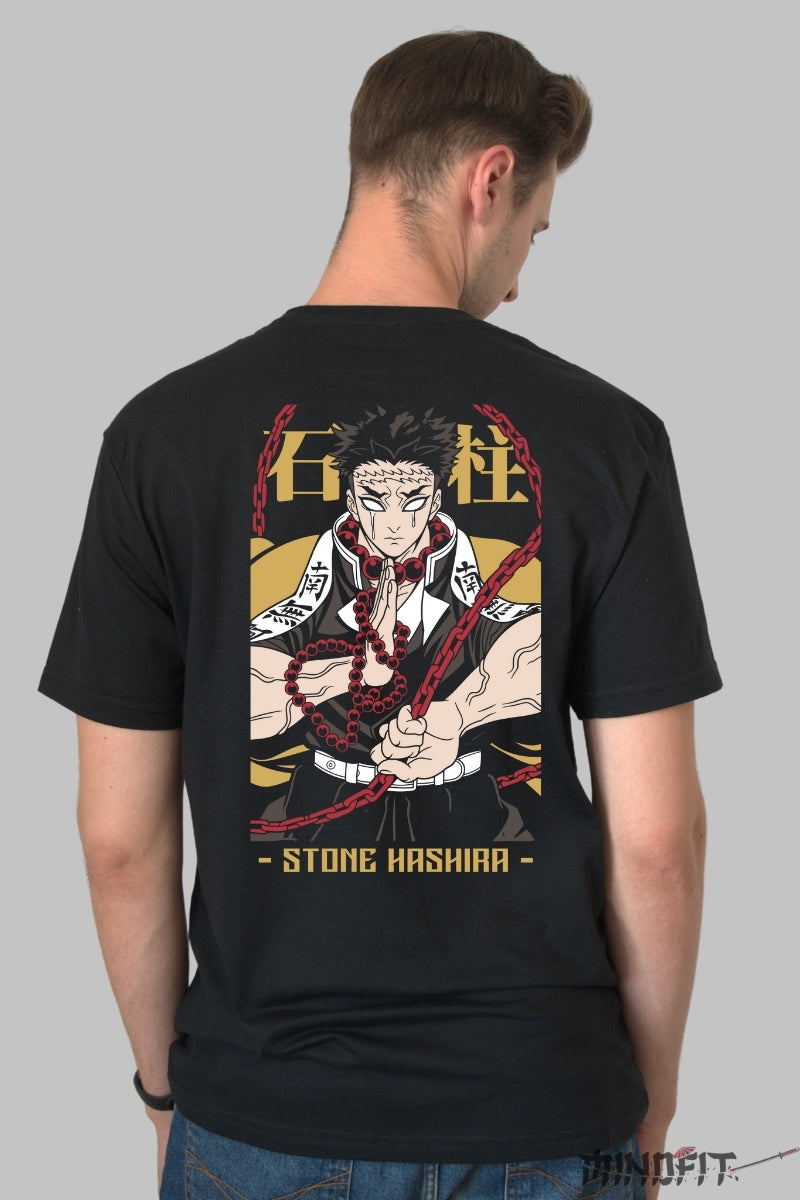 Tricou Anime Demon Slayer - Stone Hashira Power Barbat Negru