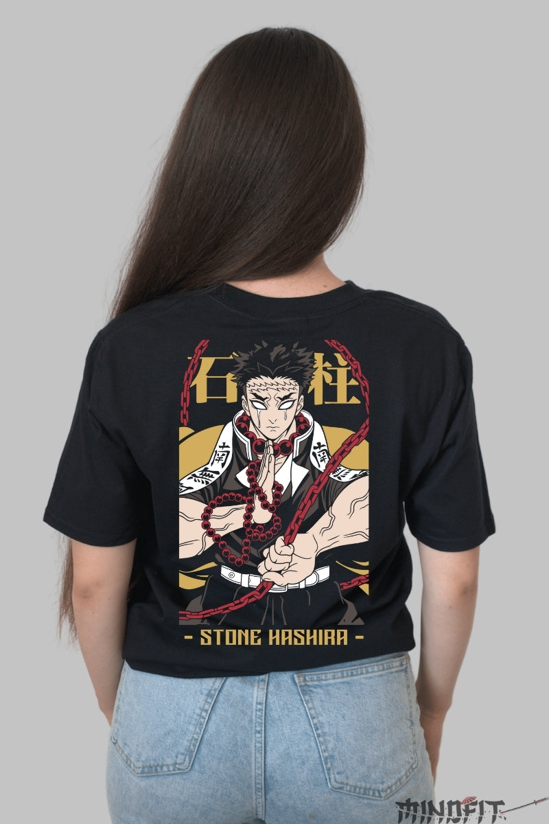 Tricou Anime Demon Slayer - Stone Hashira Power Dama Negru